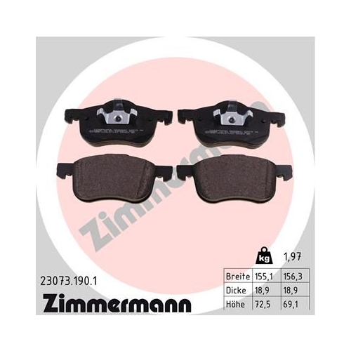 Bremsbelagsatz, Scheibenbremse ZIMMERMANN 23073.190.1 f&uuml;r VOLVO, Vorderachse