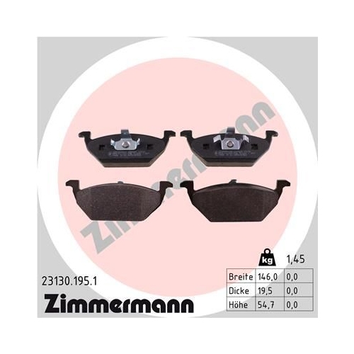 Bremsbelagsatz, Scheibenbremse ZIMMERMANN 23130.195.1 f&uuml;r AUDI VW VAG VW (SVW)