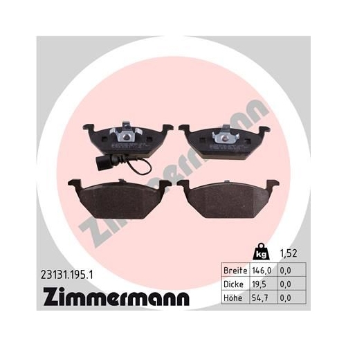 Bremsbelagsatz, Scheibenbremse ZIMMERMANN 23131.195.1 f&uuml;r AUDI VW VAG VW (FAW)