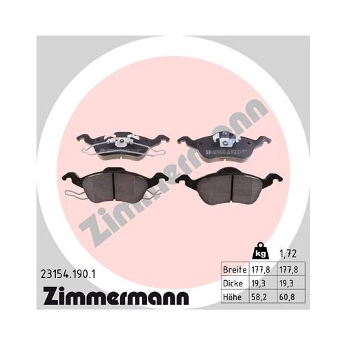 Bremsbelagsatz, Scheibenbremse ZIMMERMANN 23154.190.1 f&uuml;r FORD, Vorderachse