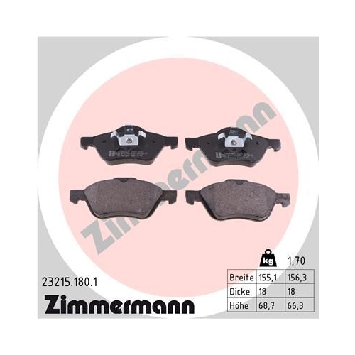 Bremsbelagsatz, Scheibenbremse ZIMMERMANN 23215.180.1 f&uuml;r NISSAN RENAULT