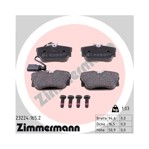 Bremsbelagsatz, Scheibenbremse ZIMMERMANN 23224.165.2 f&uuml;r VAG, Hinterachse