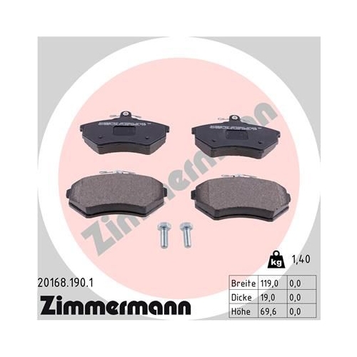 Bremsbelagsatz, Scheibenbremse ZIMMERMANN 20168.190.1 f&uuml;r VAG, Vorderachse