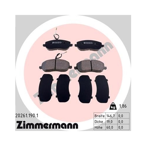Bremsbelagsatz, Scheibenbremse ZIMMERMANN 20261.190.1 f&uuml;r FIAT CITRO&Euml;N/PEUGEOT