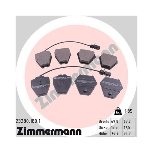 Bremsbelagsatz, Scheibenbremse ZIMMERMANN 23280.180.1 f&uuml;r VW VAG, Vorderachse