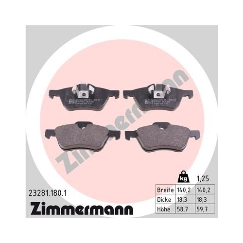 Bremsbelagsatz, Scheibenbremse ZIMMERMANN 23281.180.1 f&uuml;r MINI, Vorderachse