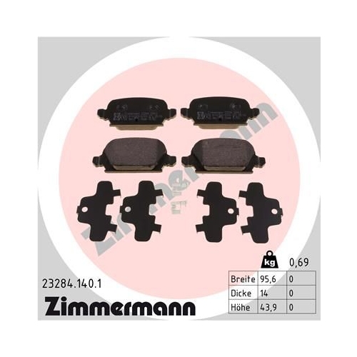 Bremsbelagsatz, Scheibenbremse ZIMMERMANN 23284.140.1 f&uuml;r OPEL, Hinterachse