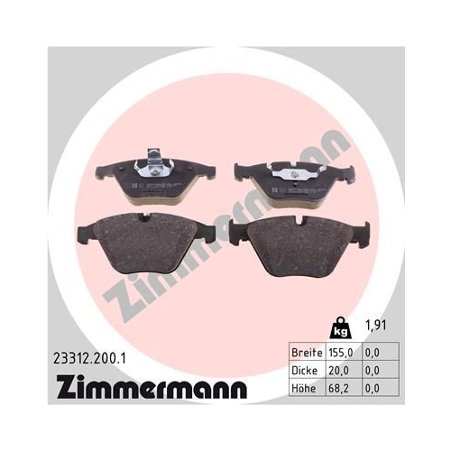 Bremsbelagsatz, Scheibenbremse ZIMMERMANN 23312.200.1 f&uuml;r BMW BMW (BRILLIANCE)