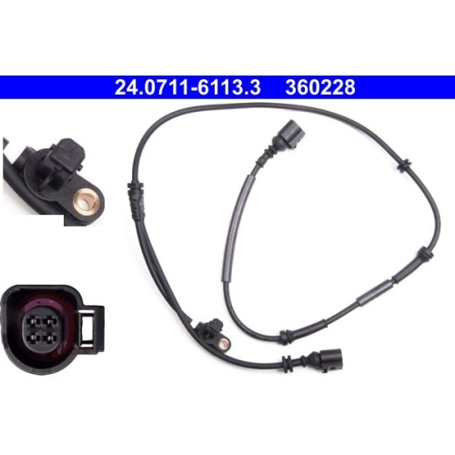 Sensor, Raddrehzahl ATE 24.0711-6113.3 f&uuml;r FORD SEAT VAG, Hinterachse