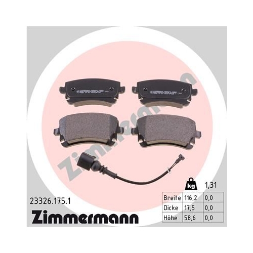 Bremsbelagsatz, Scheibenbremse ZIMMERMANN 23326.175.1 f&uuml;r VAG, Hinterachse