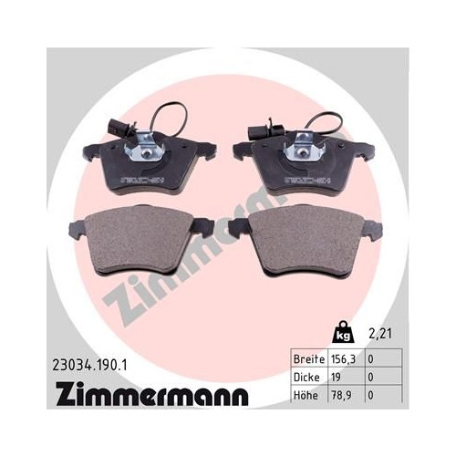 Bremsbelagsatz, Scheibenbremse ZIMMERMANN 23034.190.1 f&uuml;r VAG, Vorderachse