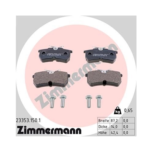 Bremsbelagsatz, Scheibenbremse ZIMMERMANN 23353.150.1 f&uuml;r FORD, Hinterachse