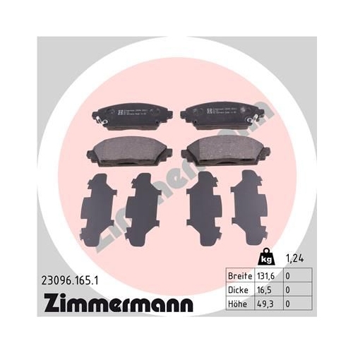 Bremsbelagsatz, Scheibenbremse ZIMMERMANN 23096.165.1 f&uuml;r HONDA, Vorderachse