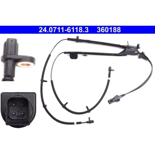 Sensor, Raddrehzahl ATE 24.0711-6118.3 f&uuml;r FORD MAZDA, Hinterachse
