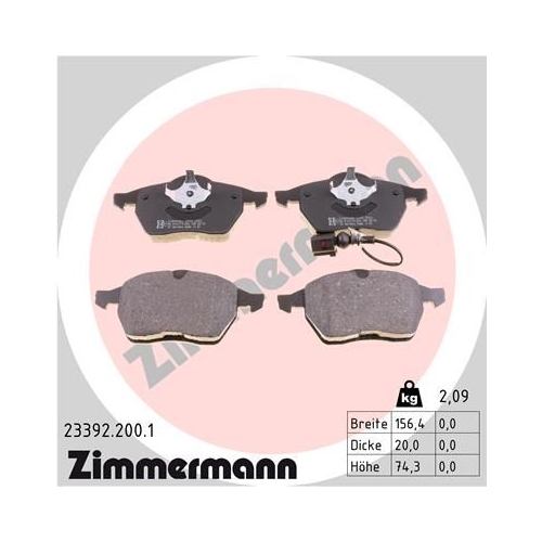 Bremsbelagsatz, Scheibenbremse ZIMMERMANN 23392.200.1 f&uuml;r VAG VW (FAW) VW (SVW)