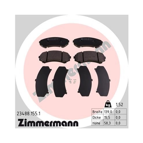 Bremsbelagsatz, Scheibenbremse ZIMMERMANN 23488.155.1 f&uuml;r MAZDA MITSUBISHI