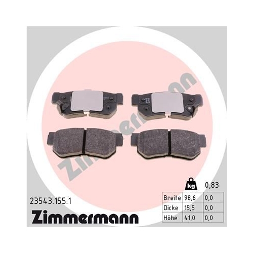 Bremsbelagsatz, Scheibenbremse ZIMMERMANN 23543.155.1 f&uuml;r HYUNDAI KIA