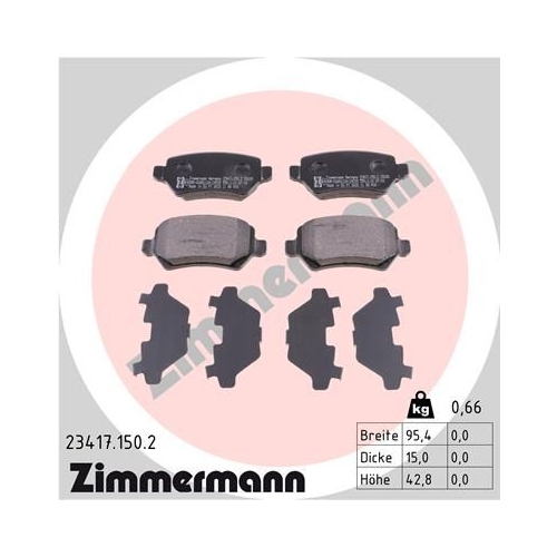 Bremsbelagsatz, Scheibenbremse ZIMMERMANN 23417.150.2 f&uuml;r OPEL, Hinterachse
