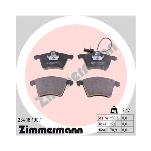 Bremsbelagsatz, Scheibenbremse ZIMMERMANN 23418.190.1 f&uuml;r FORD VAG, Vorderachse
