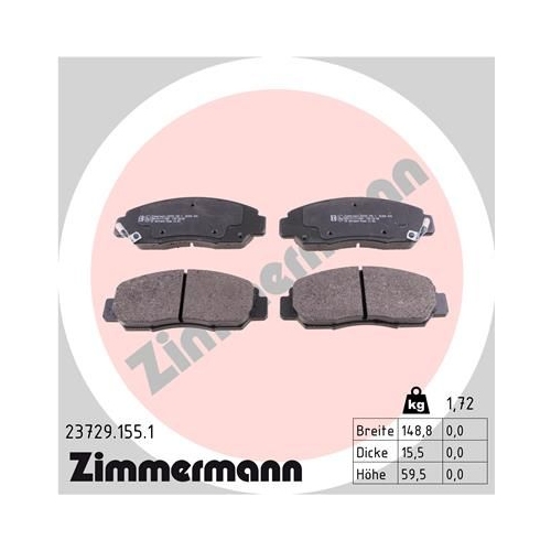 Bremsbelagsatz, Scheibenbremse ZIMMERMANN 23729.155.1 f&uuml;r HONDA HONDA (DONGFENG)