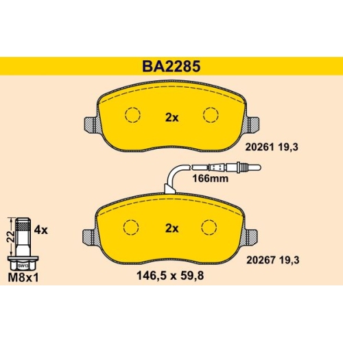 Bremsbelagsatz, Scheibenbremse BARUM BA2285 f&uuml;r CITRO&Euml;N FIAT PEUGEOT