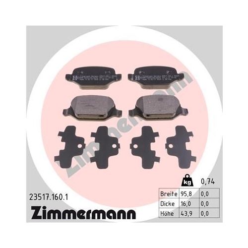 Bremsbelagsatz, Scheibenbremse ZIMMERMANN 23517.160.1 f&uuml;r ALFA ROMEO FIAT LANCIA
