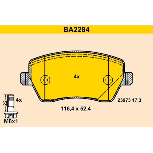 Bremsbelagsatz, Scheibenbremse BARUM BA2284 f&uuml;r MERCEDES-BENZ NISSAN RENAULT