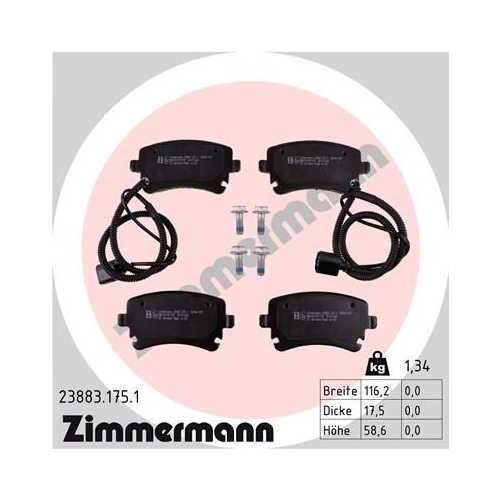 Bremsbelagsatz, Scheibenbremse ZIMMERMANN 23883.175.1 f&uuml;r VW VAG, Hinterachse