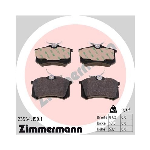 Bremsbelagsatz, Scheibenbremse ZIMMERMANN 23554.150.1 f&uuml;r VAG CITRO&Euml;N/PEUGEOT