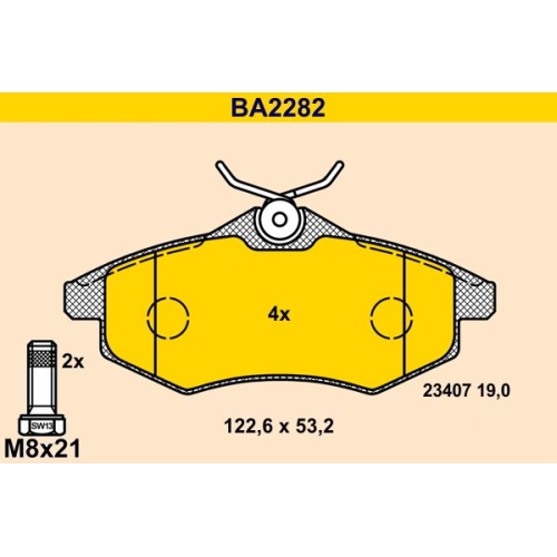 Bremsbelagsatz, Scheibenbremse BARUM BA2282 f&uuml;r CITRO&Euml;N, Vorderachse