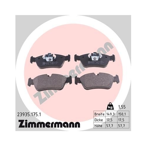 Bremsbelagsatz, Scheibenbremse ZIMMERMANN 23935.175.1 f&uuml;r BMW BMW (BRILLIANCE)