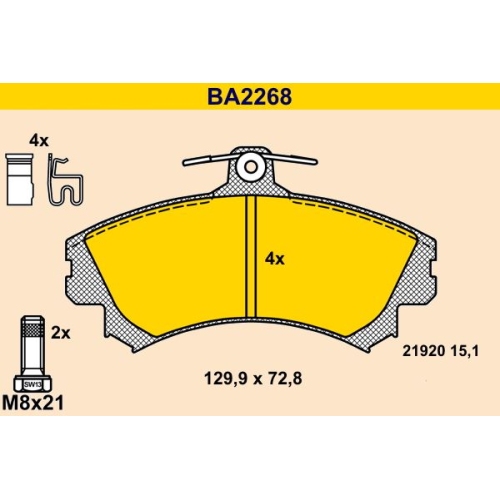 Bremsbelagsatz, Scheibenbremse BARUM BA2268 f&uuml;r MITSUBISHI VOLVO SMART