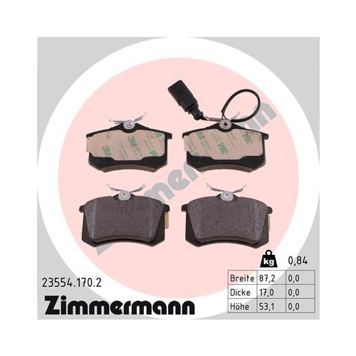 Bremsbelagsatz, Scheibenbremse ZIMMERMANN 23554.170.2 f&uuml;r FORD VAG, Hinterachse