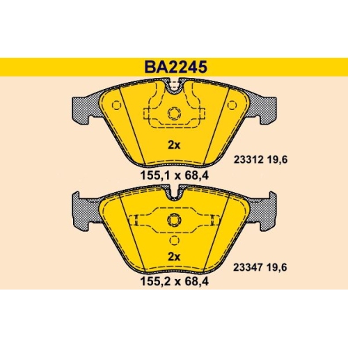 Bremsbelagsatz, Scheibenbremse BARUM BA2245 f&uuml;r BMW, Vorderachse
