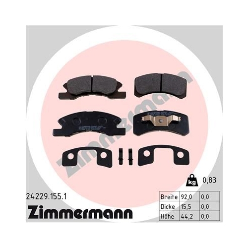 Bremsbelagsatz, Scheibenbremse ZIMMERMANN 24229.155.1 f&uuml;r DAIHATSU MITSUBISHI