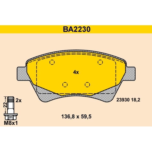 Bremsbelagsatz, Scheibenbremse BARUM BA2230 f&uuml;r RENAULT, Vorderachse