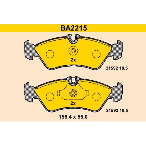 Bremsbelagsatz, Scheibenbremse BARUM BA2215 f&uuml;r MERCEDES-BENZ VAG, Hinterachse