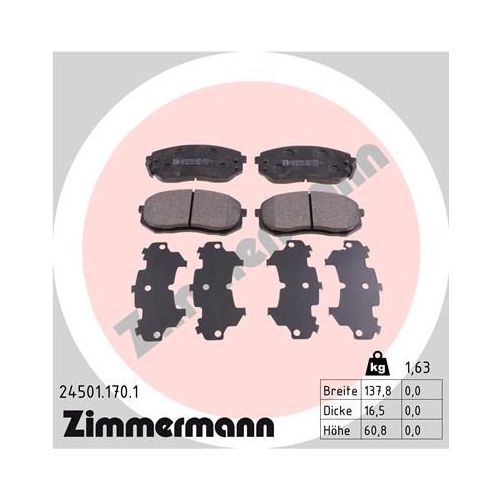 Bremsbelagsatz, Scheibenbremse ZIMMERMANN 24501.170.1 f&uuml;r KIA, Vorderachse