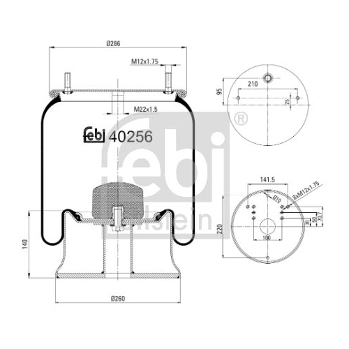 Febi Bilstein 40256 Luftfederbalg mit Stahlkolben, 1 St&uuml;ck
