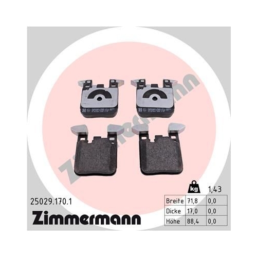 Bremsbelagsatz, Scheibenbremse ZIMMERMANN 25029.170.1 f&uuml;r BMW, Hinterachse
