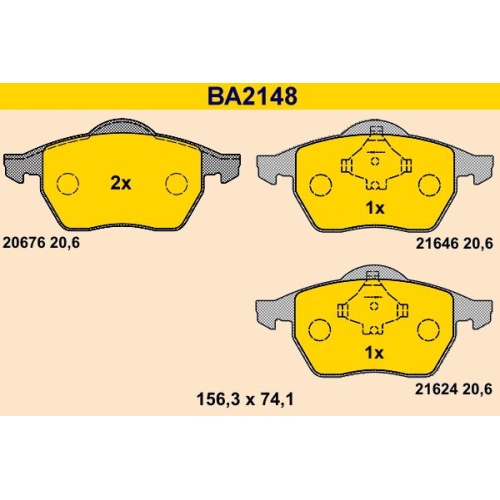 Bremsbelagsatz, Scheibenbremse BARUM BA2148 f&uuml;r VAG, Vorderachse