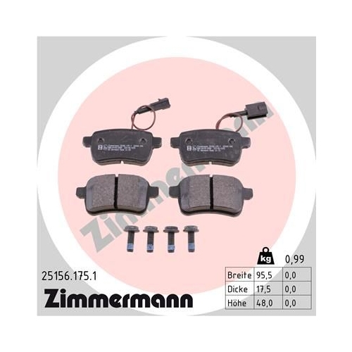 Bremsbelagsatz, Scheibenbremse ZIMMERMANN 25156.175.1 f&uuml;r ALFA ROMEO