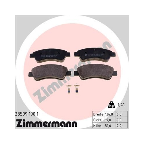 Bremsbelagsatz, Scheibenbremse ZIMMERMANN 23599.190.1 f&uuml;r OPEL CITRO&Euml;N/PEUGEOT