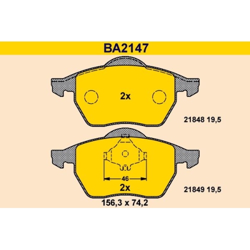 Bremsbelagsatz, Scheibenbremse BARUM BA2147 f&uuml;r FORD SEAT VAG, Vorderachse