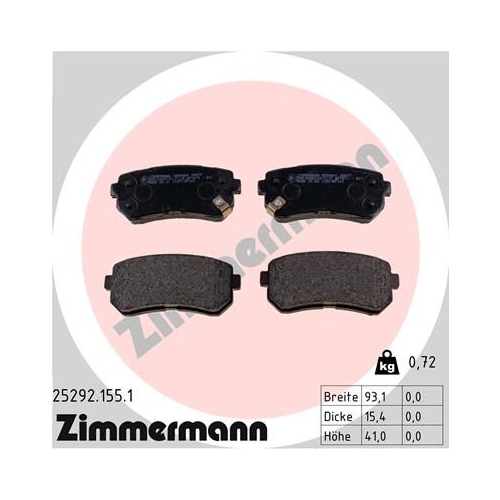 Bremsbelagsatz, Scheibenbremse ZIMMERMANN 25292.155.1 f&uuml;r HYUNDAI KIA KIA (DYK)
