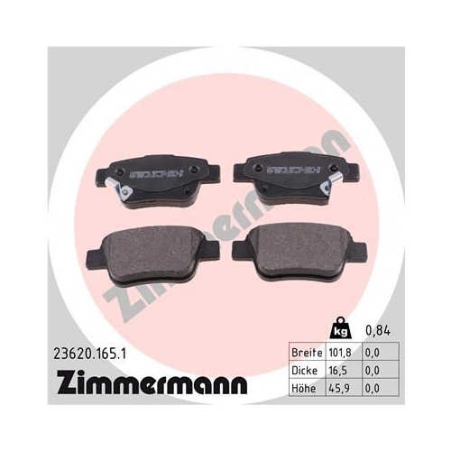 Bremsbelagsatz, Scheibenbremse ZIMMERMANN 23620.165.1 f&uuml;r TOYOTA, Hinterachse