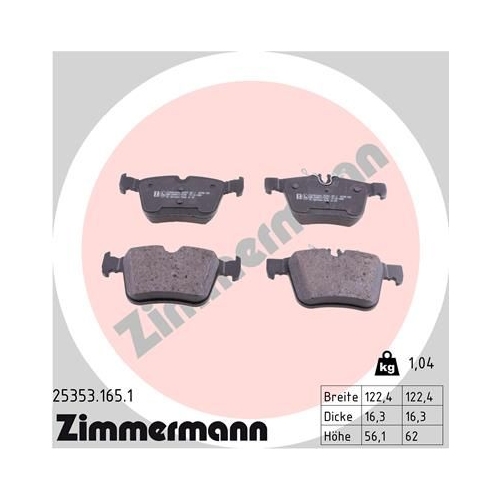 Bremsbelagsatz, Scheibenbremse ZIMMERMANN 25353.165.1 f&uuml;r MERCEDES-BENZ