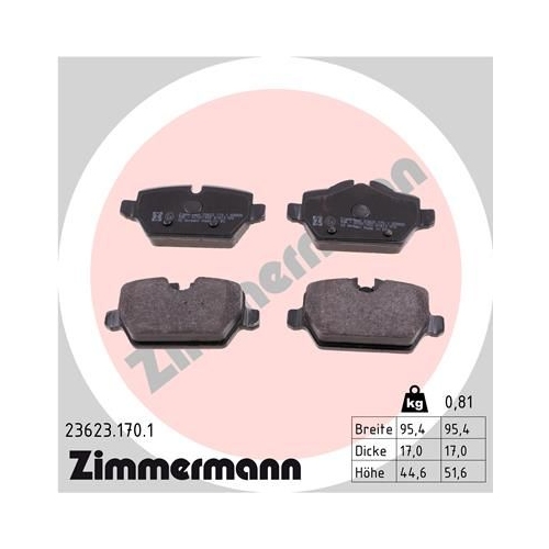 Bremsbelagsatz, Scheibenbremse ZIMMERMANN 23623.170.1 f&uuml;r BMW MINI, Hinterachse