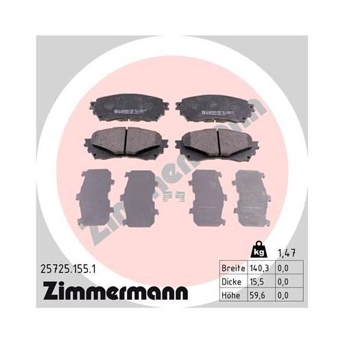 Bremsbelagsatz, Scheibenbremse ZIMMERMANN 25725.155.1 f&uuml;r MAZDA MAZDA (FAW)