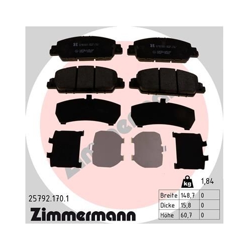 Bremsbelagsatz, Scheibenbremse ZIMMERMANN 25792.170.1 f&uuml;r HONDA HONDA (DONGFENG)